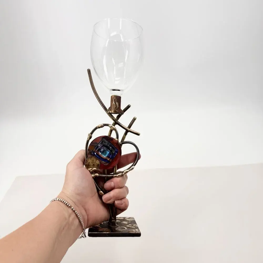 Vintage Gary Rosenthal Wedding Kiddush Cup Metal & Glass Heart Design Judaism